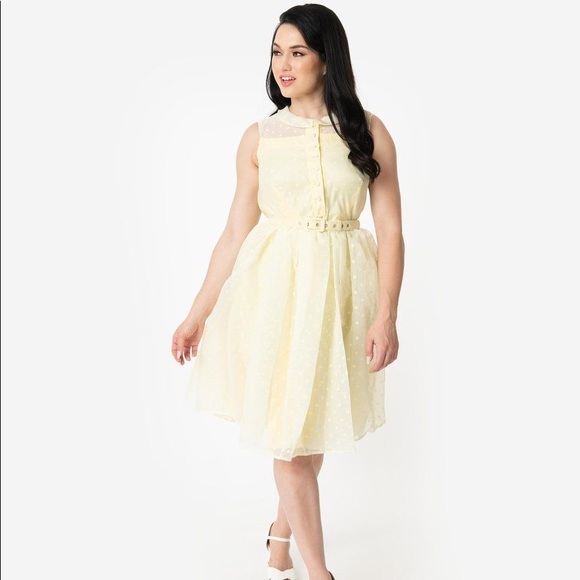 Unique Vintage Dresses & Skirts - ❌Sold❌ Unique Vintage Swiss Dot Yellow Dress